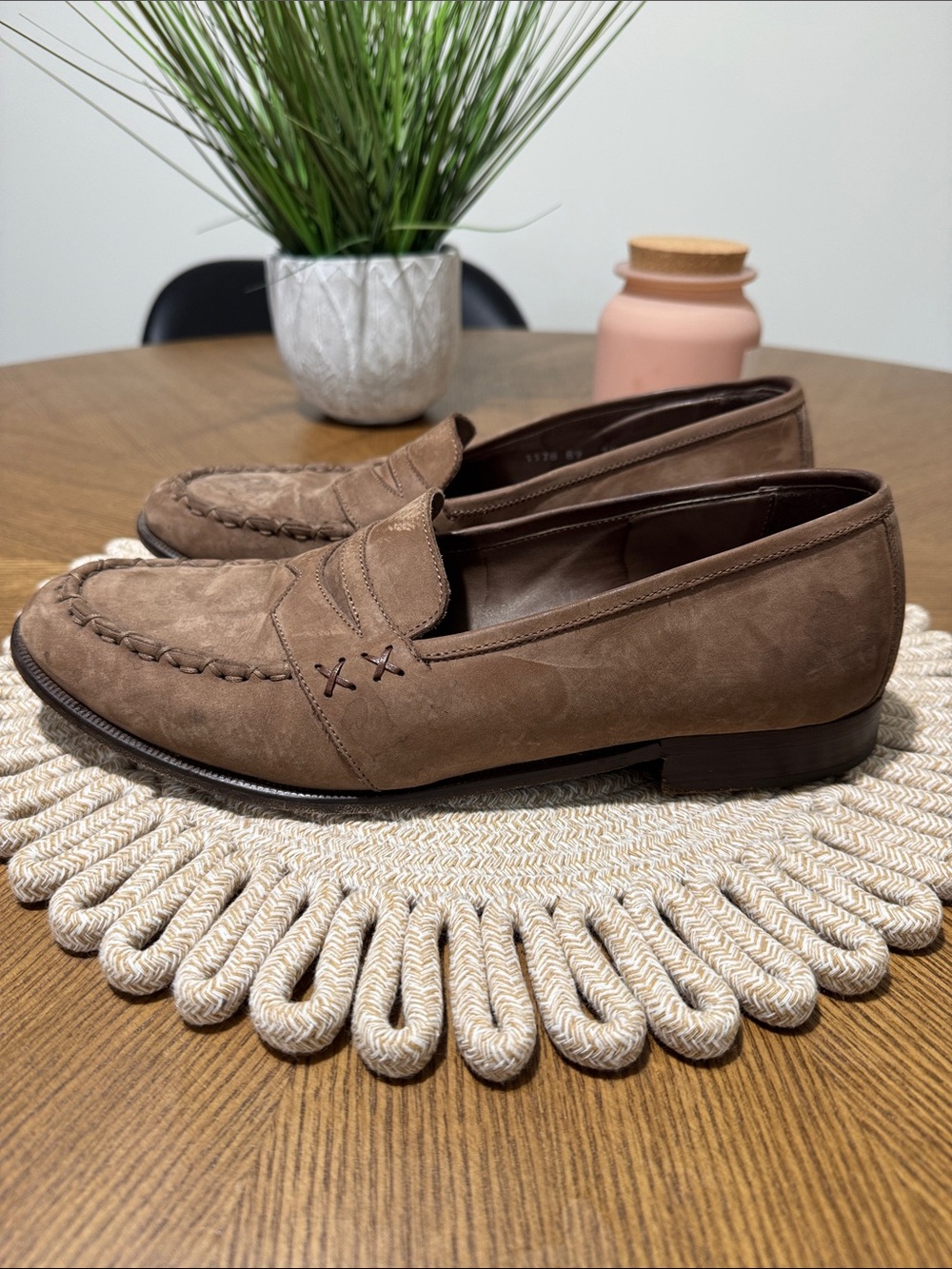 Neiman Marcus mens 10 tan suede leather penny loafer shoes
